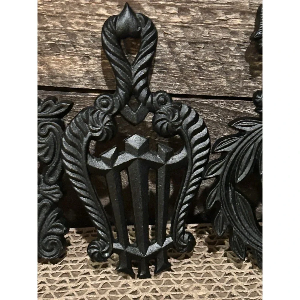 Lot of 4 Cast Iron Mini Trivets Lyre‎ Grape Family Tree Eagle Vintage